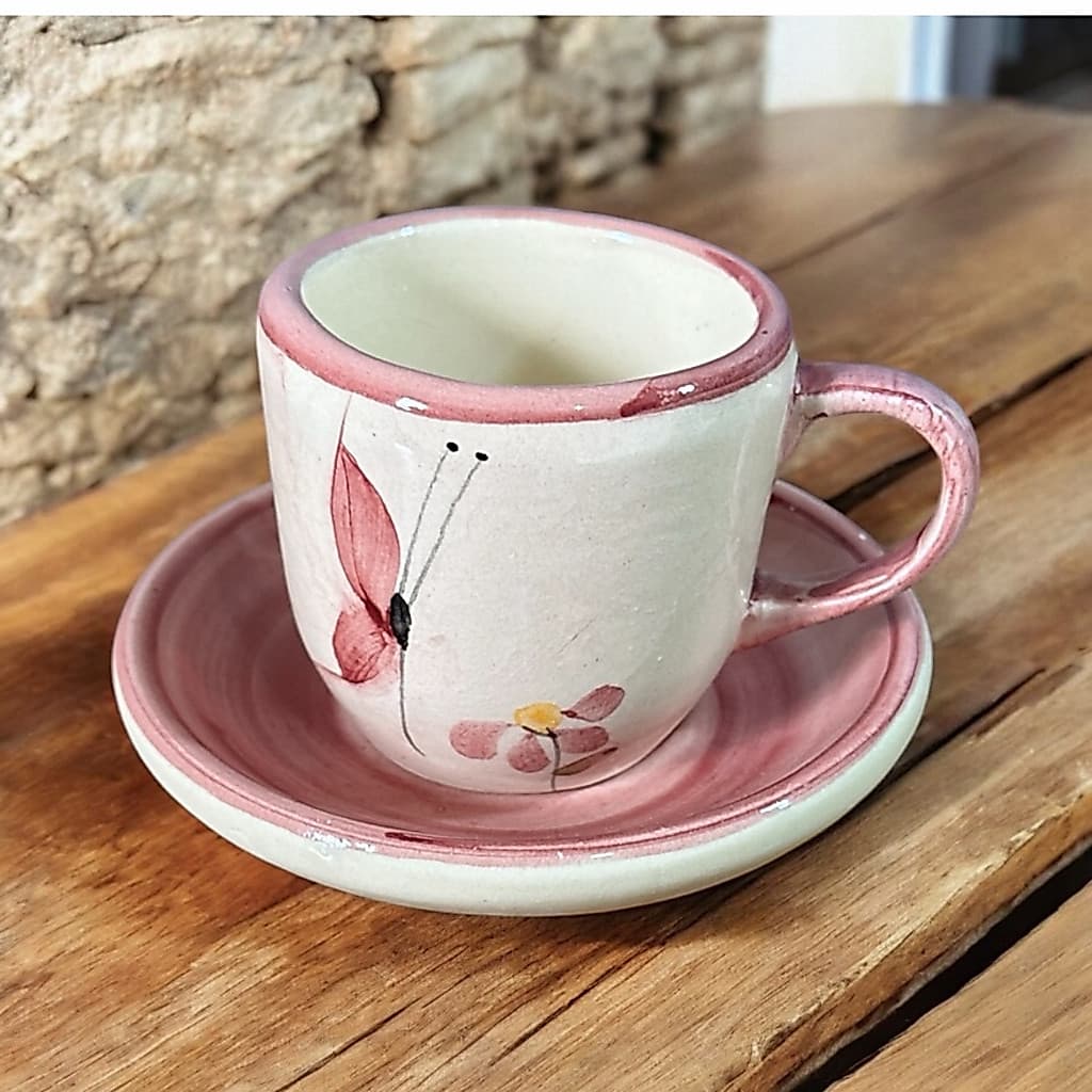 Xícara com Pires Rosa para Café ou Chá em Cerâmica