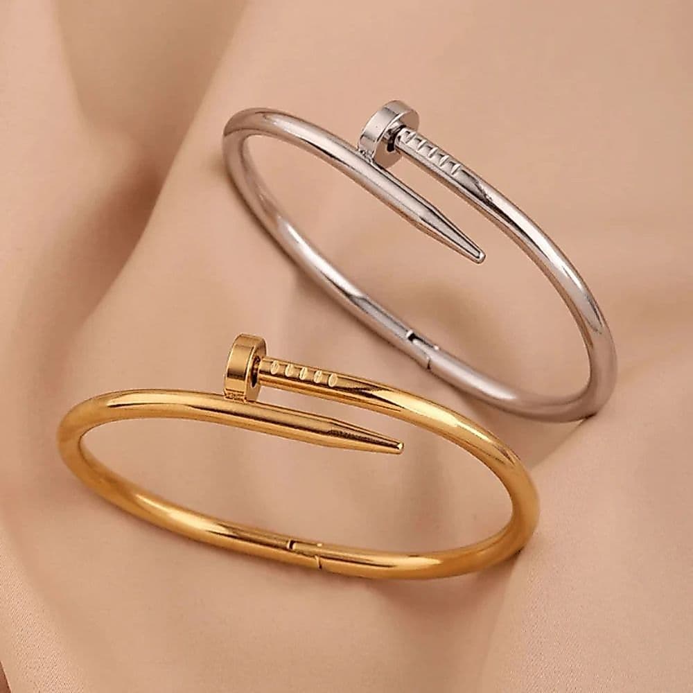 Bracelete Pulseira Prego de Aço inoxidável Prata ou Dourado Acessórios Femininos Moda Virginia