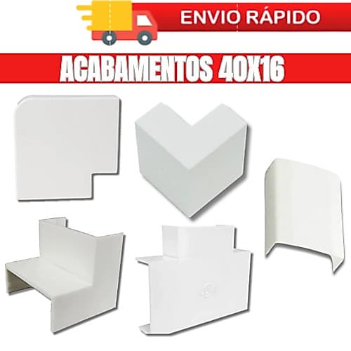 Acabamentos para canaletas 40x16 Branco  Cotovelo 90 graus, Curva Interna, Curva externa, Emenda