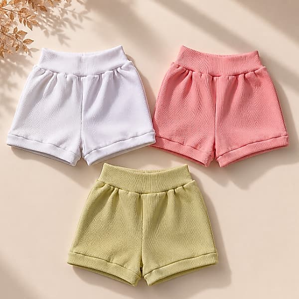 Kit 3 Short Tapa Fralda Infantil de malha confortável. Bebê menina e menino.