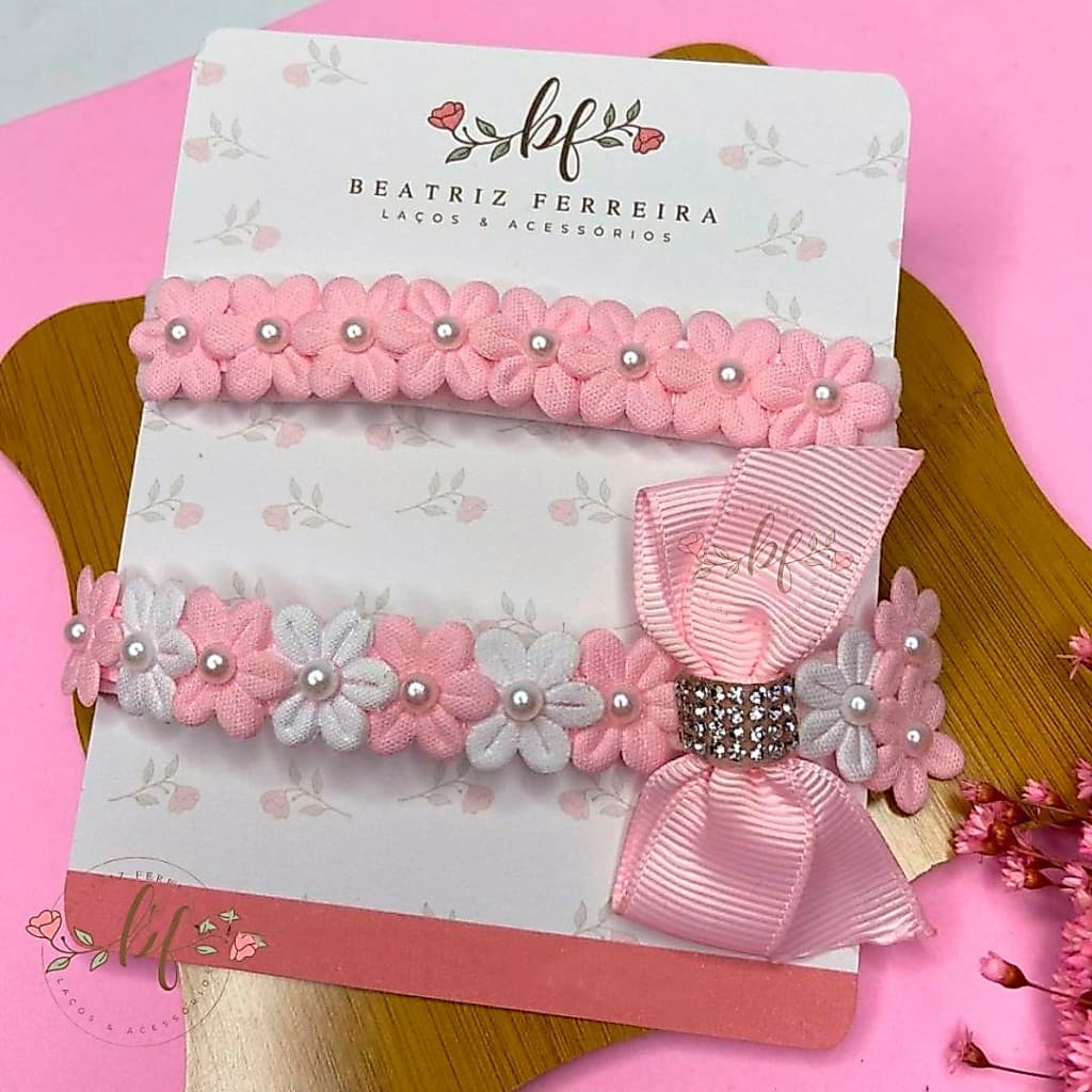 Kit 2 Laços Bebê Faixa - Luxinho Rosa - Faixinha Slim Recém Nascido, Lacinhos de Cabelo RN Infantil Menina, Meia de Seda
