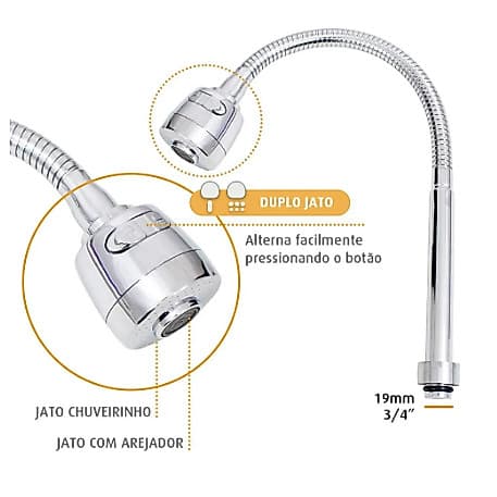 Tubo Flexivel Gourmet *3/4* COM Arejador Chuveirinho para Torneira de Cozinha *Medida Tubo é 3/4*