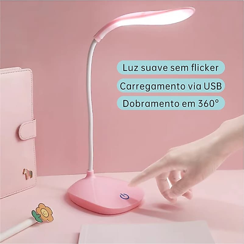 Luminária de Mesa LED Dobrável USB Recarregável, Portátil e Ajustável para Leitura e Escritório