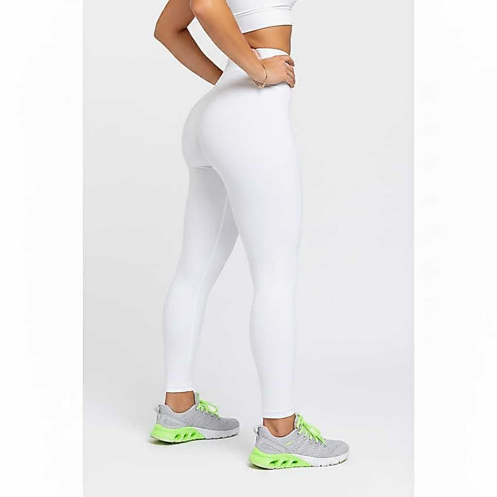 Calça Legging Branca Feminina Cós Alto Tecido Reforçado Zero Transparencia e Confortável