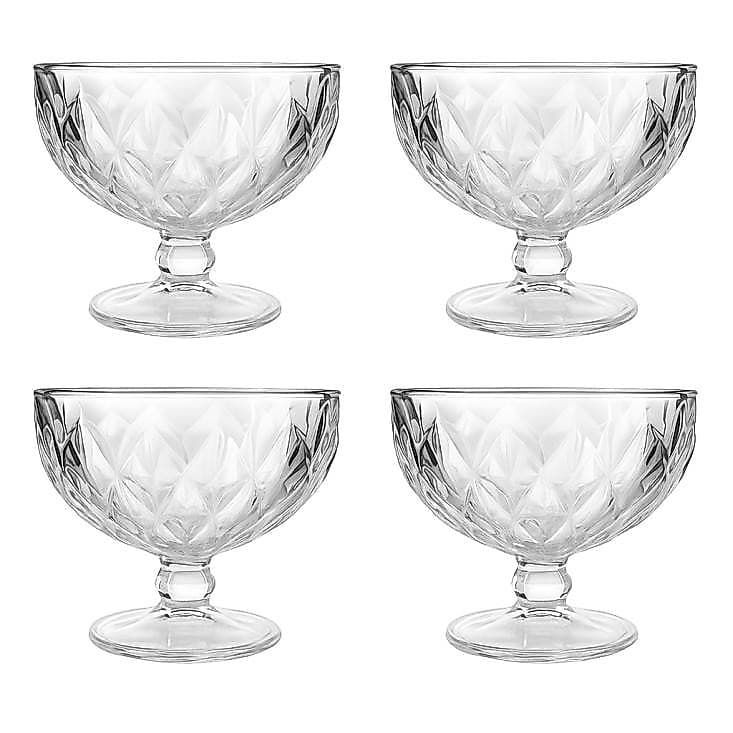 Jogo de 4 Taças de Vidro Luxo para Sobremesa Stella 400 ml cada Sorvetes Mousses Açai Transparente