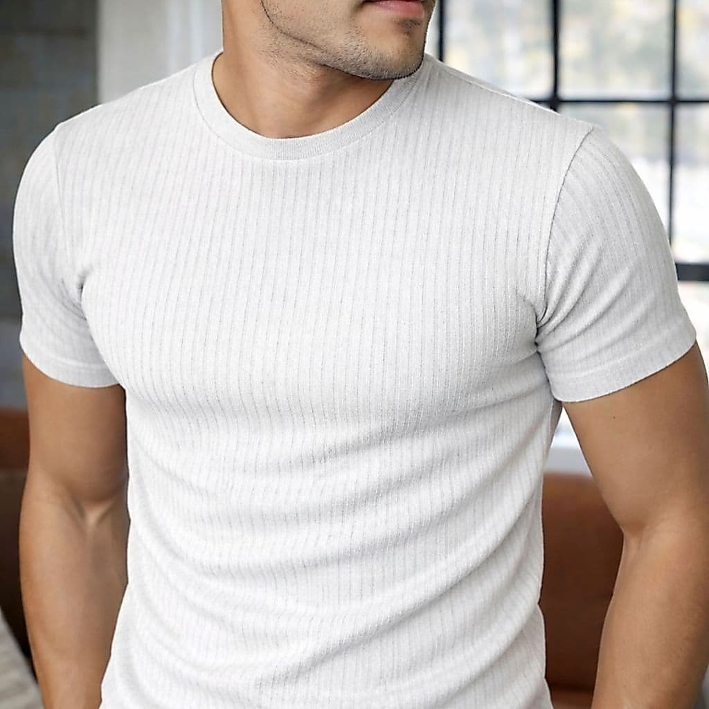 Camiseta Masculina Canelada Basica Camisa Texturizada com Elastano