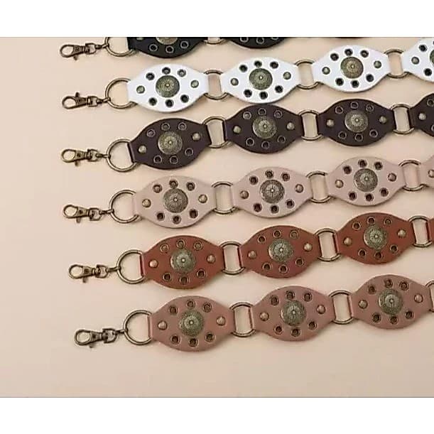 Cinto Feminino Oval Barroco Boemio Bohochic Couro Sintético Com Ilhós