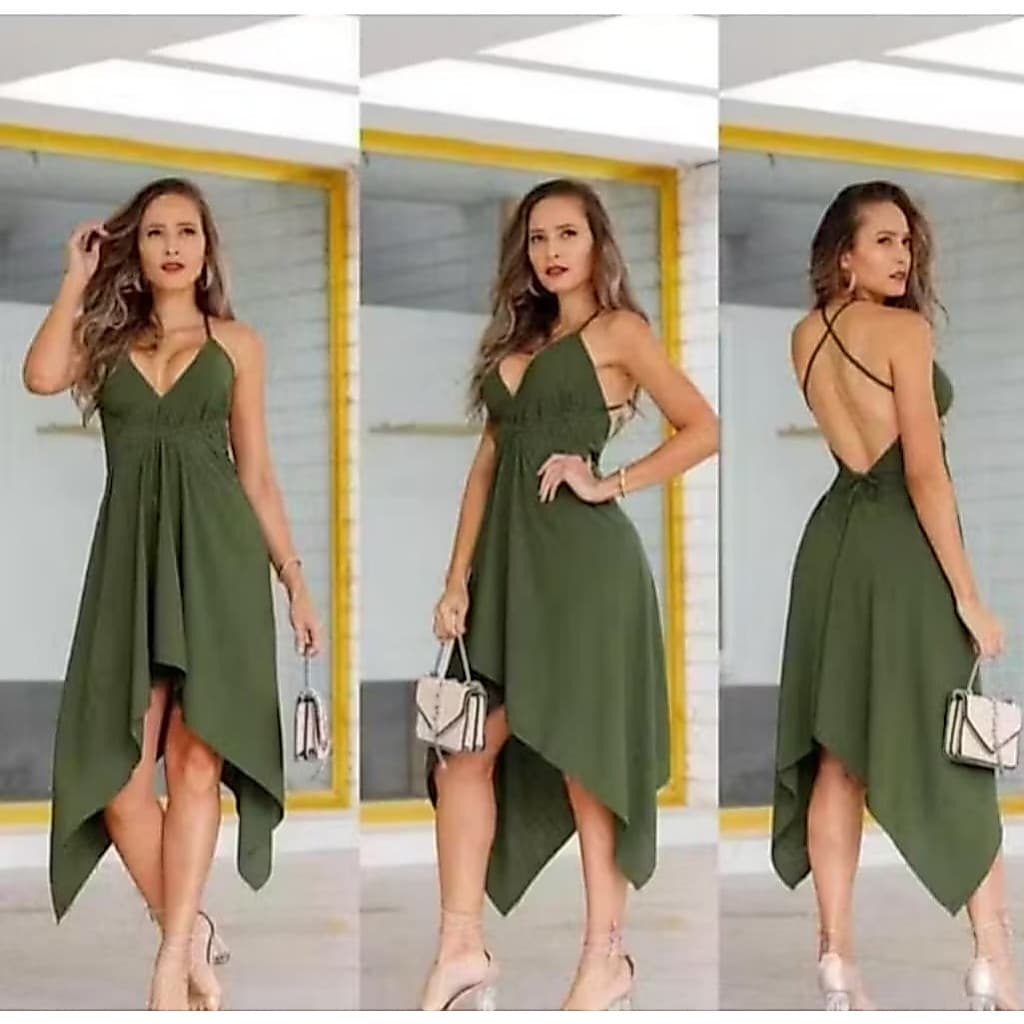 Vestido Feminino Envelope Alcinha Soltinho com Bicos e Decote nas Costas - Versátil.