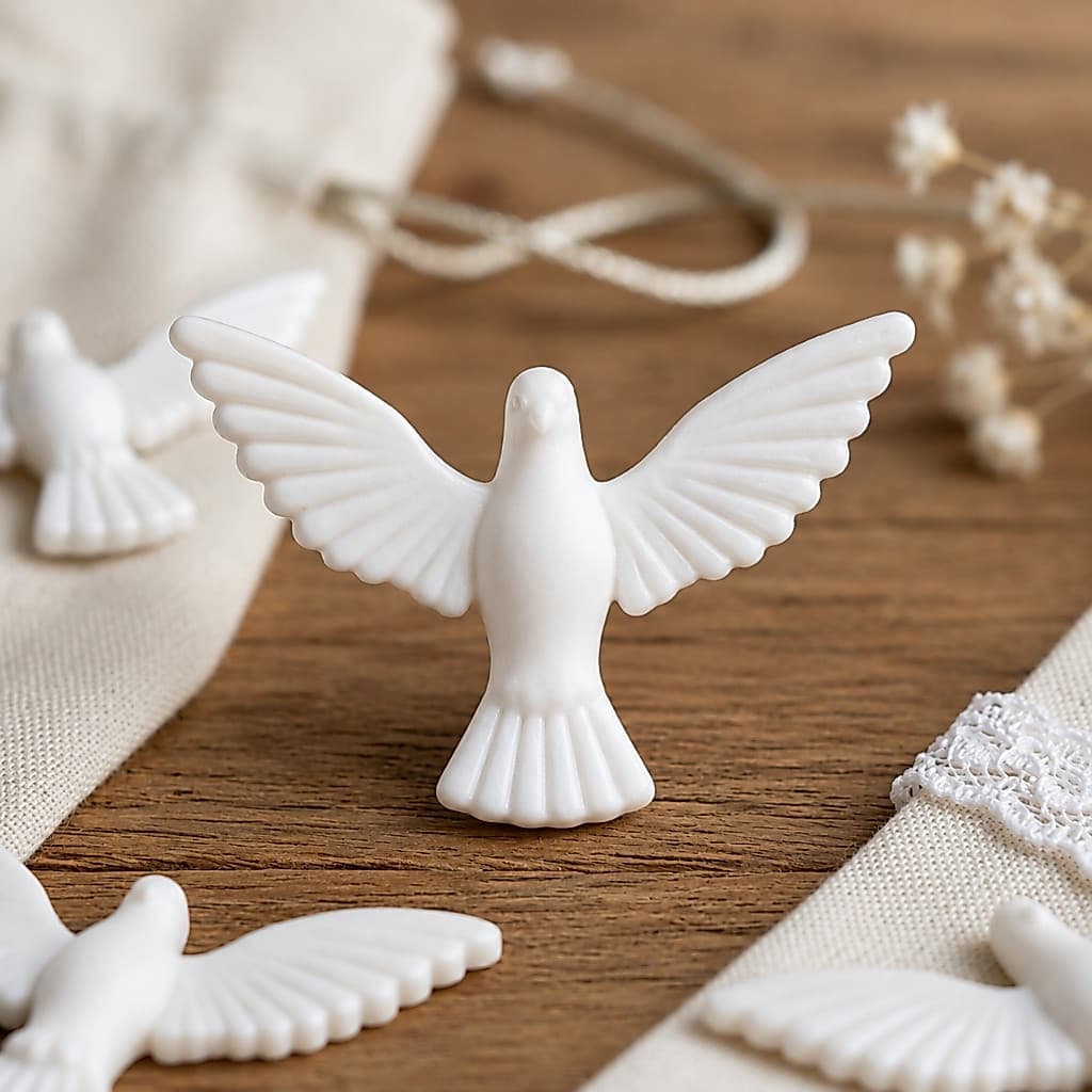 Kit até 100 Un Aplique Mini Divino Espírito Santo Branco Lembrancinha Batizado Casamento