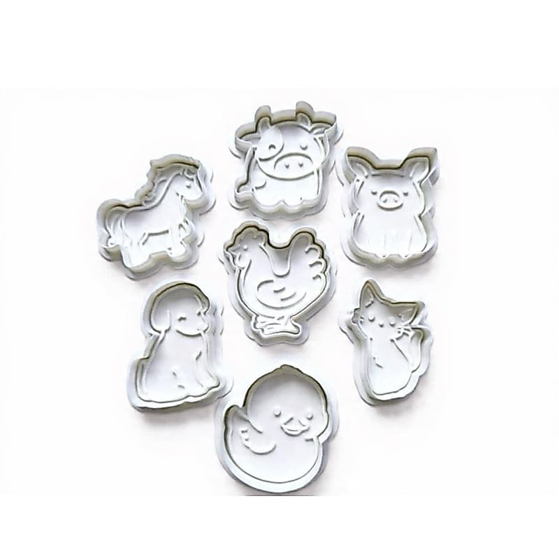 Kit 7 Cortadores de Biscoito Infantil Fazendinha 3D | Animais PLA | Molde Massinha