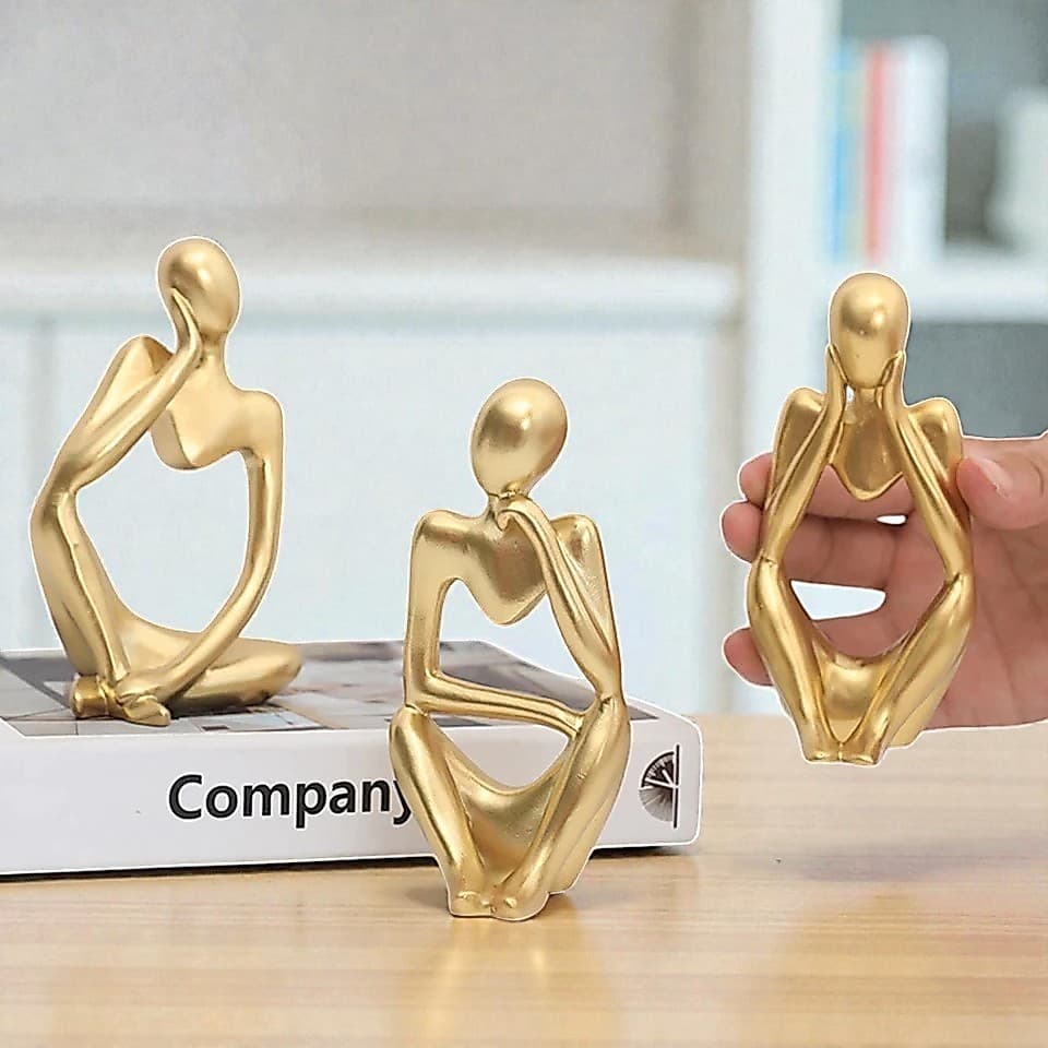 Trio ou Dupla Estatueta Pensador - Quarto - Sala - Decoração Elegante - Dourada Branca Preta