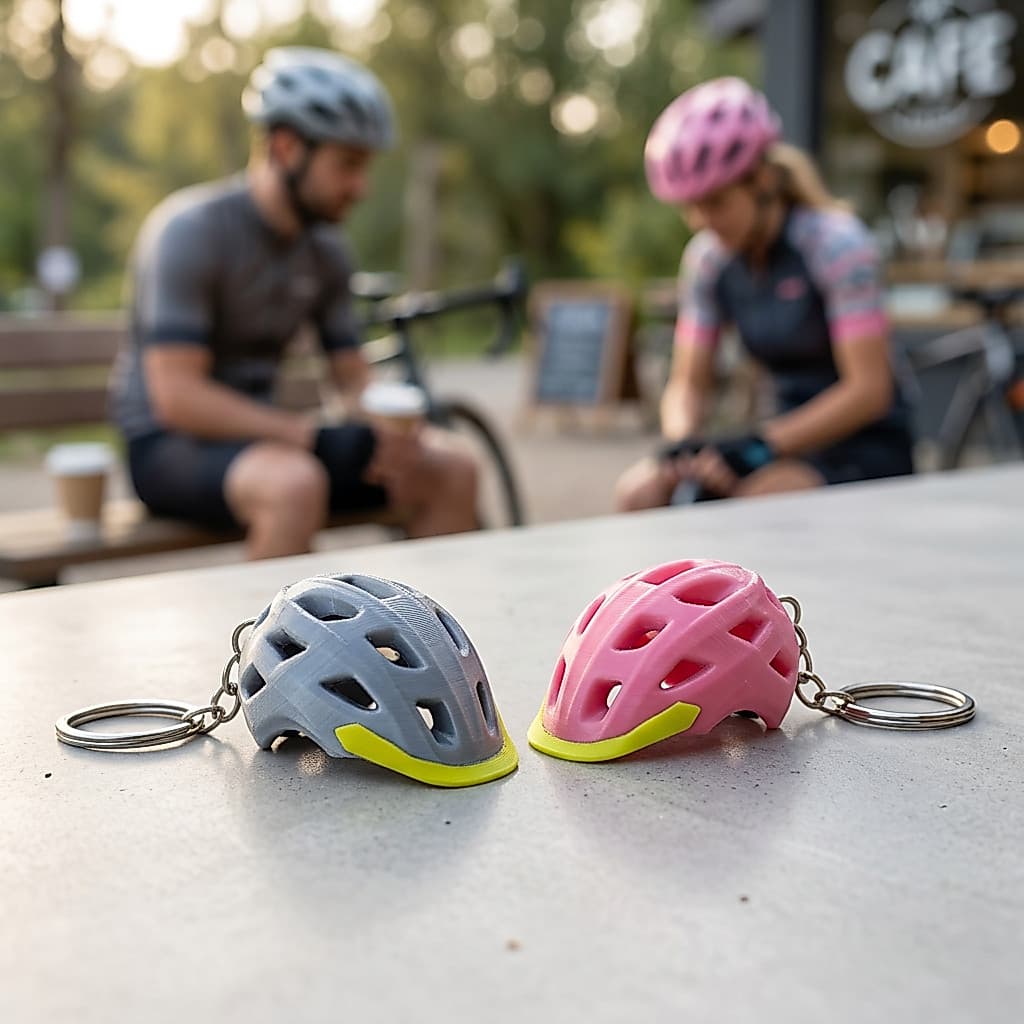 Chaveiro Capacete de Ciclista em Impressão 3D. Chaveiro, Colecionável, Esporte, Ciclismo, Bicileta, Treino, Decoração.