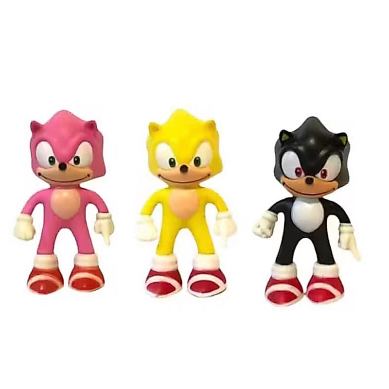 Kit 3 Bonecos do Sonic, Amarelo, rosa, preto