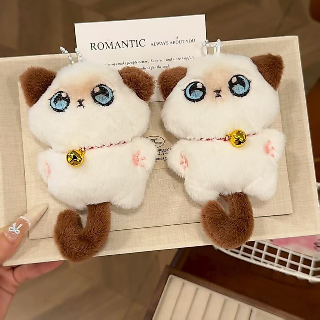 Squeak gato siamês chaveiro pequena boneca mochila pingente chaveiro pingente ornamentos brinquedo de pelúcia