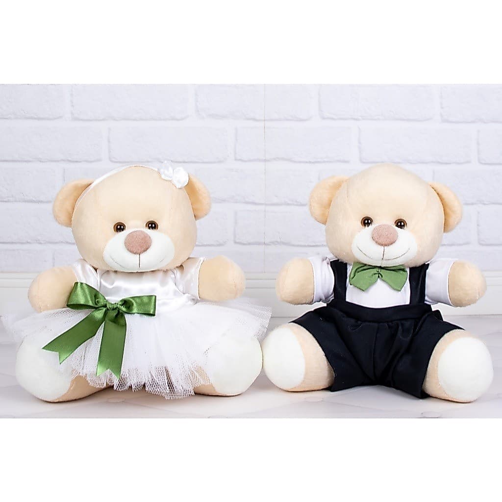 Casal Pajem e Daminha Urso Ursinha Casamento Detalhes Verde Oliva - Pelúcia Luxo