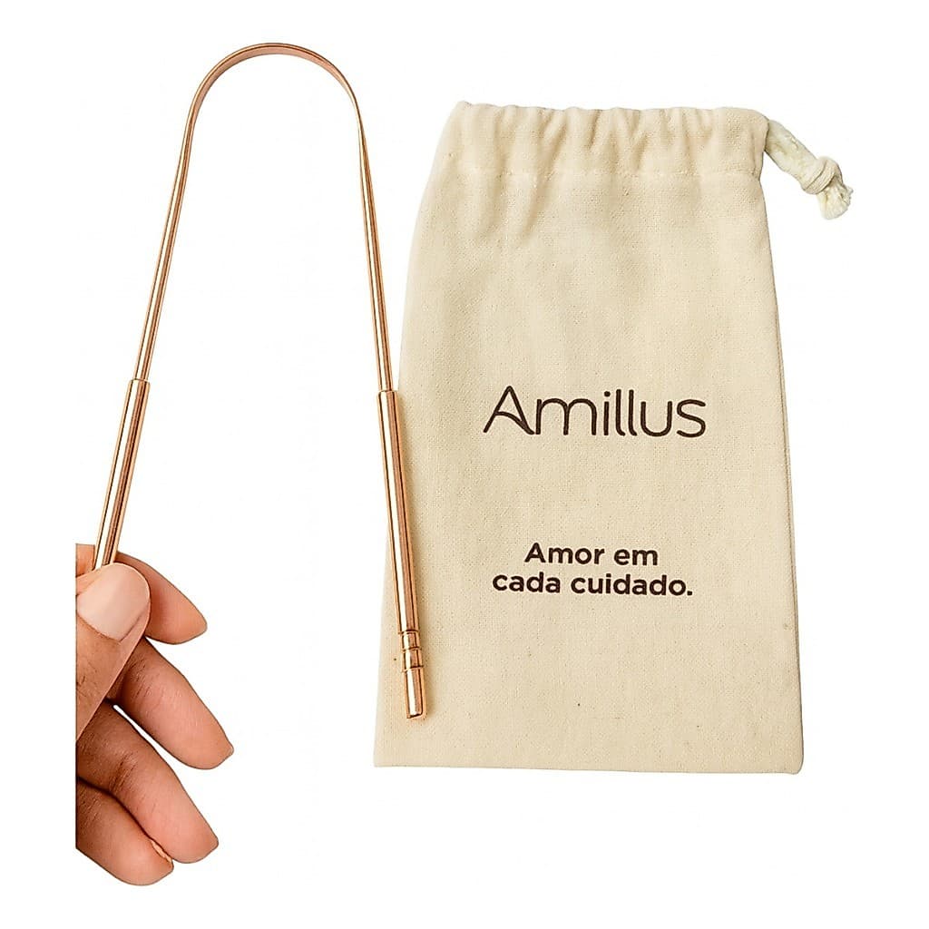 Limpador Raspador De Língua 100% Cobre Puro Amillus Higiene Bucal Antibacteriano - Modelo Premium