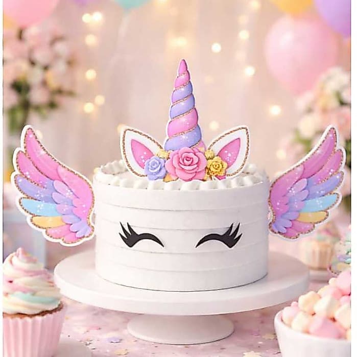 Topper/ Topo de bolo unicórnio com  asas decoração festa unicónio. Personalizado