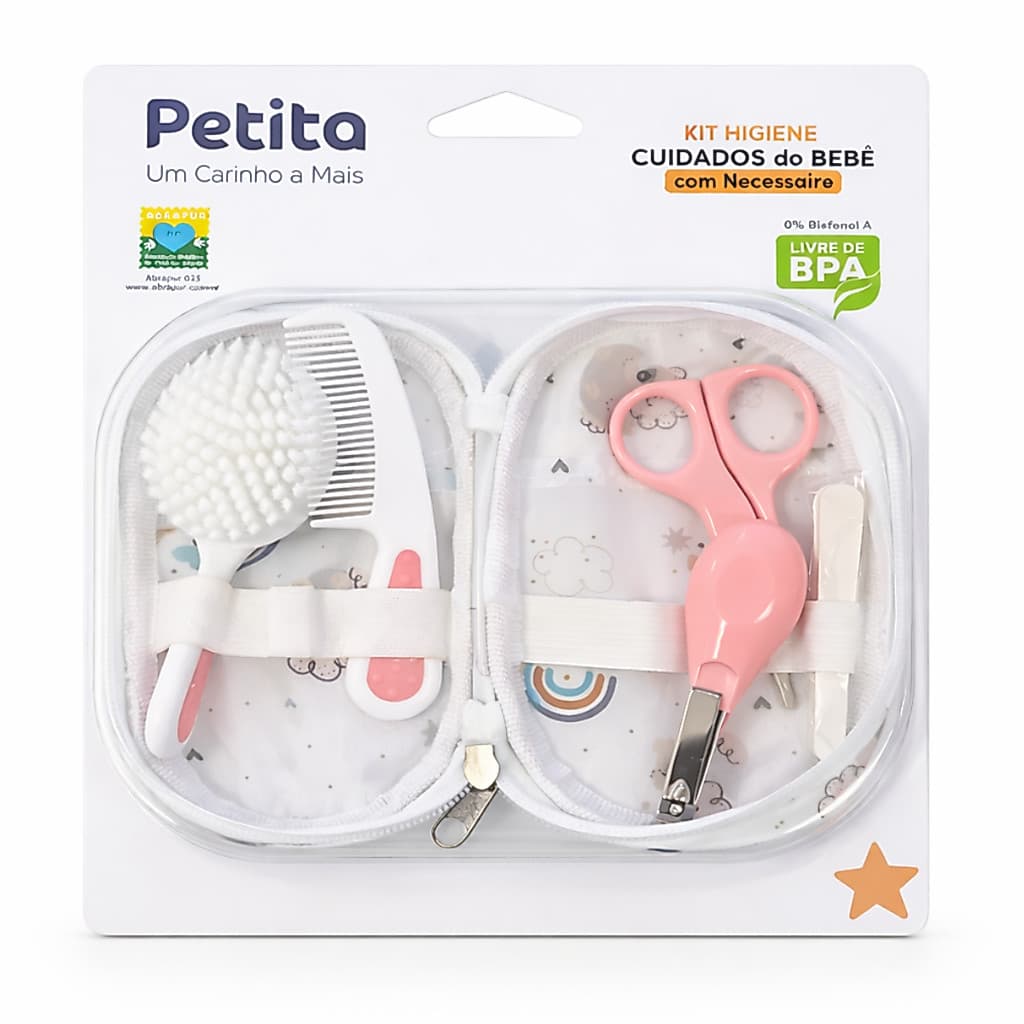 Kit Higiene Bebê Completo Rosa Manicure Segura e Estojo