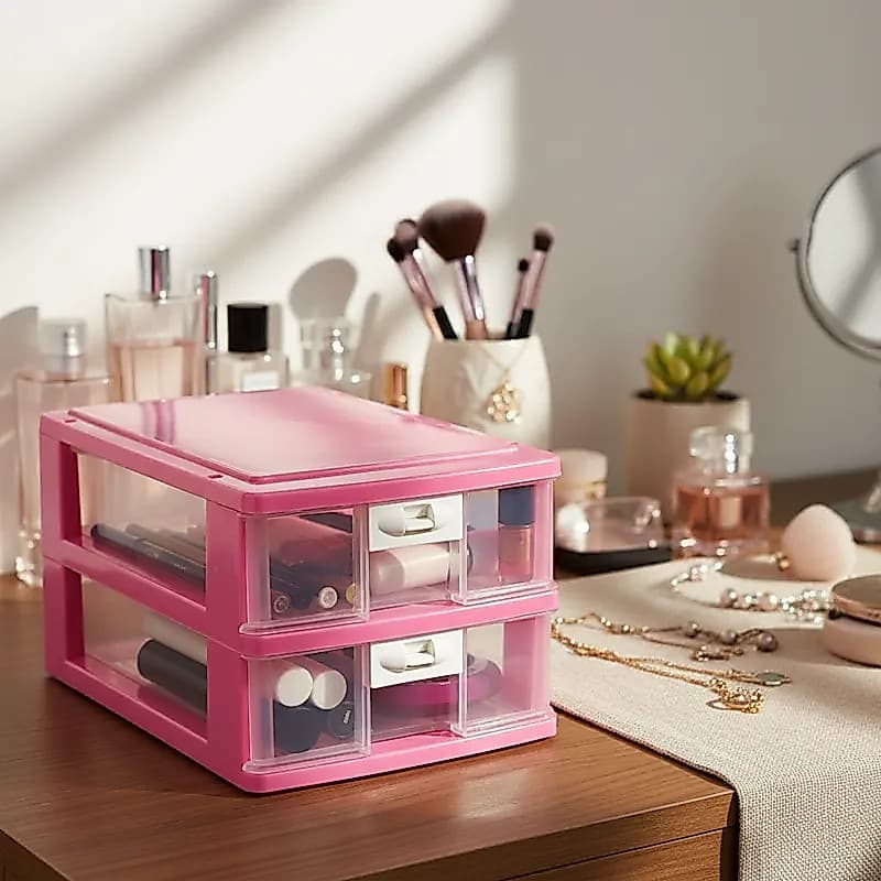 Porta Gaveteiro Organizador de Mesa 2 gavetas com trava Multiuso Compacto Plasnorthon