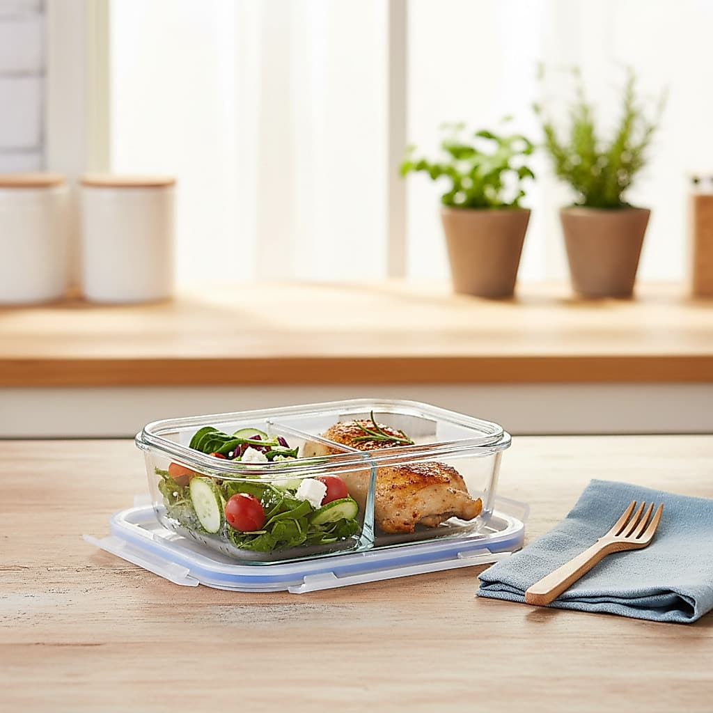Fresh Duo Glass 1040ml – Pote de Vidro Hermético com Divisória para Alimentos .organizacão e frescor todos os dias.