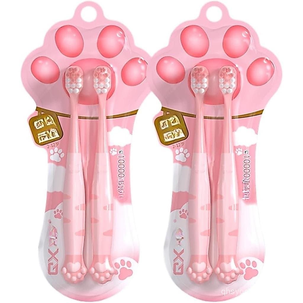 Escova de Dentes Infantil Rosa em Forma de Pata de Gato, Cerdas Macias, para Mudança de Dentes, para Meninos e Meninas,