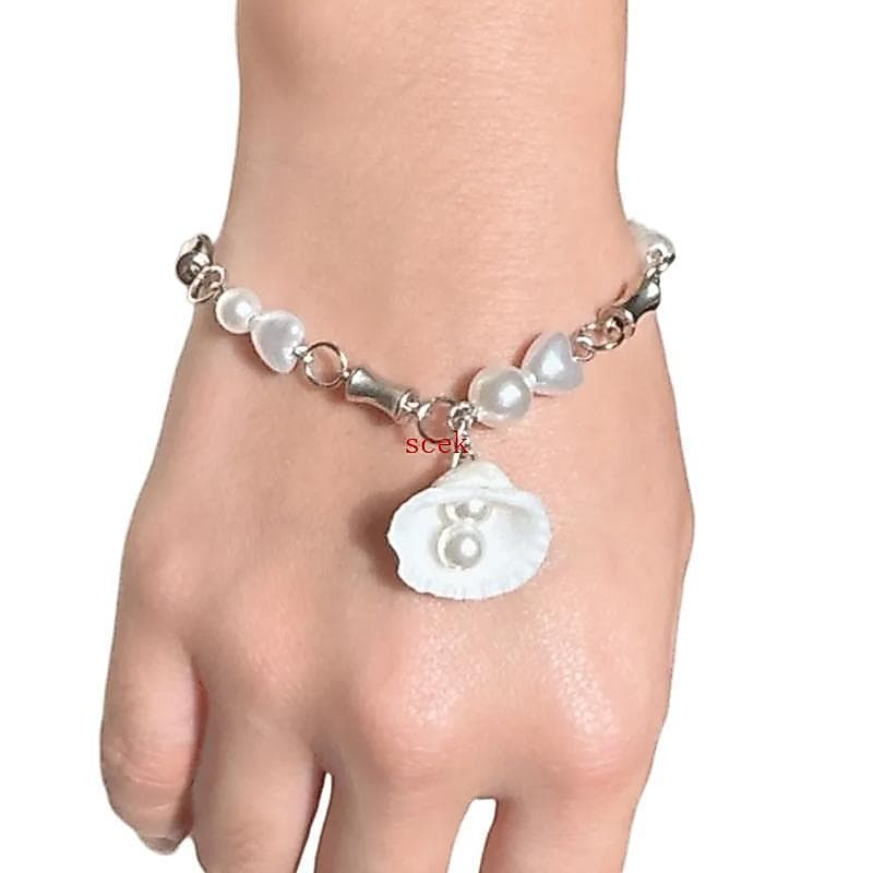 scek Elegante Concha Pérolas Handchain Trevos Quatro Folhas Pulseira Para Meninas Ajustável