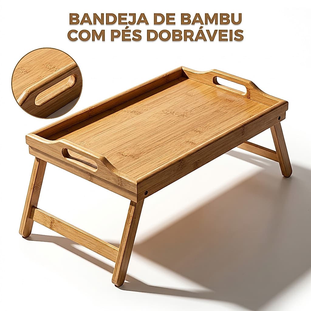 Bandeja Mesa Café Da Manhã Dobrável Bambu Com Pé Para Cama - Envio Rápido!