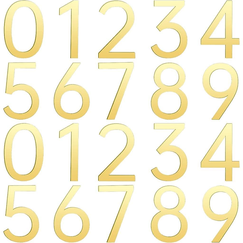 20 Peças de Números de Caixa de Correio em Acrílico Dourado de 3 Polegadas, Números Adesivos Impermeáveis, 0-9 Autoadesi