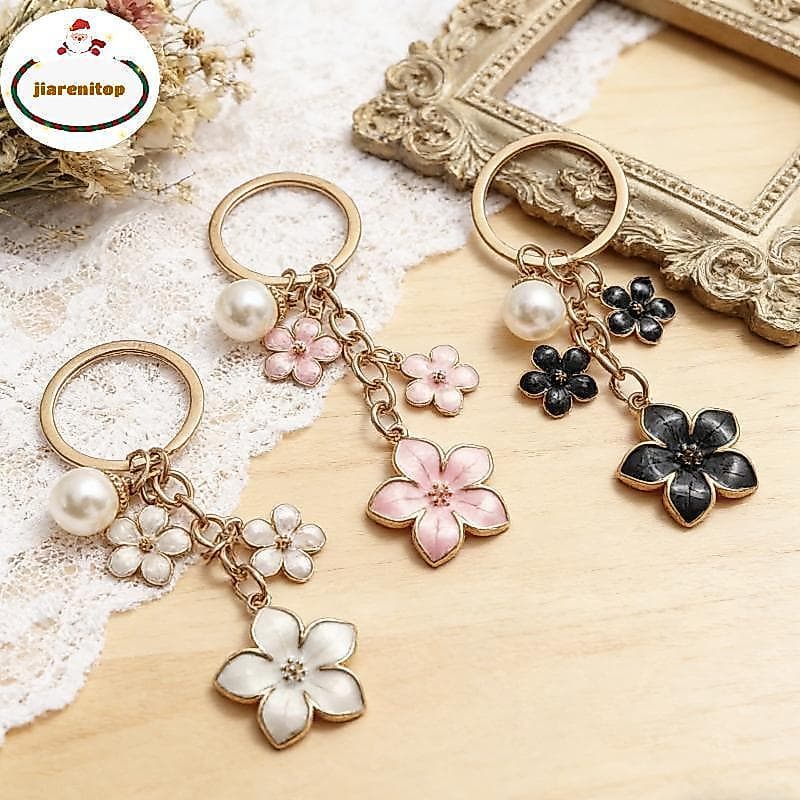 jiarenitop Chaveiro Casual Flor De Cerejeira Doce 3 Pingente Resistente Ao Desgaste Porta-Chaves Para Meninas Bolsa De D