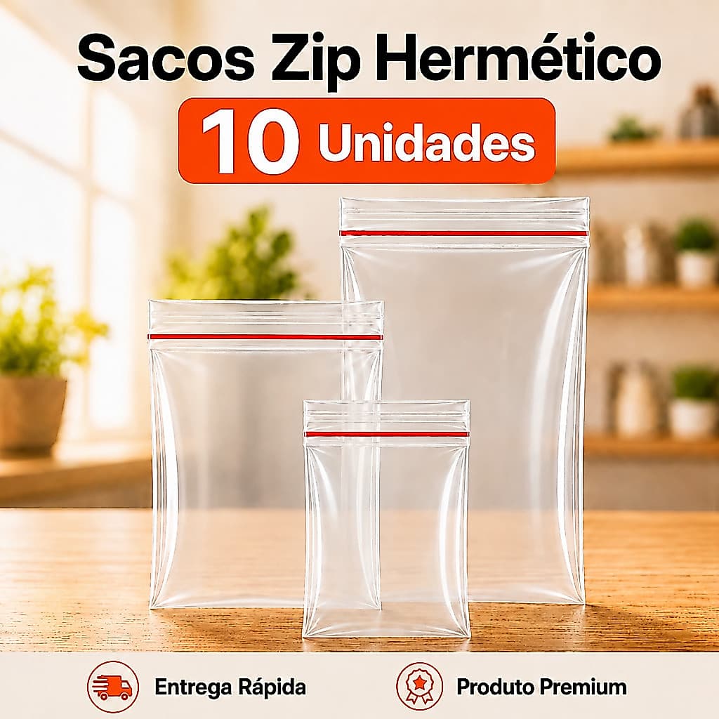Saco Zip Kit 10 Unidades Plástico Hermético Atacado Abre Fecha Alimentos Livre Organização