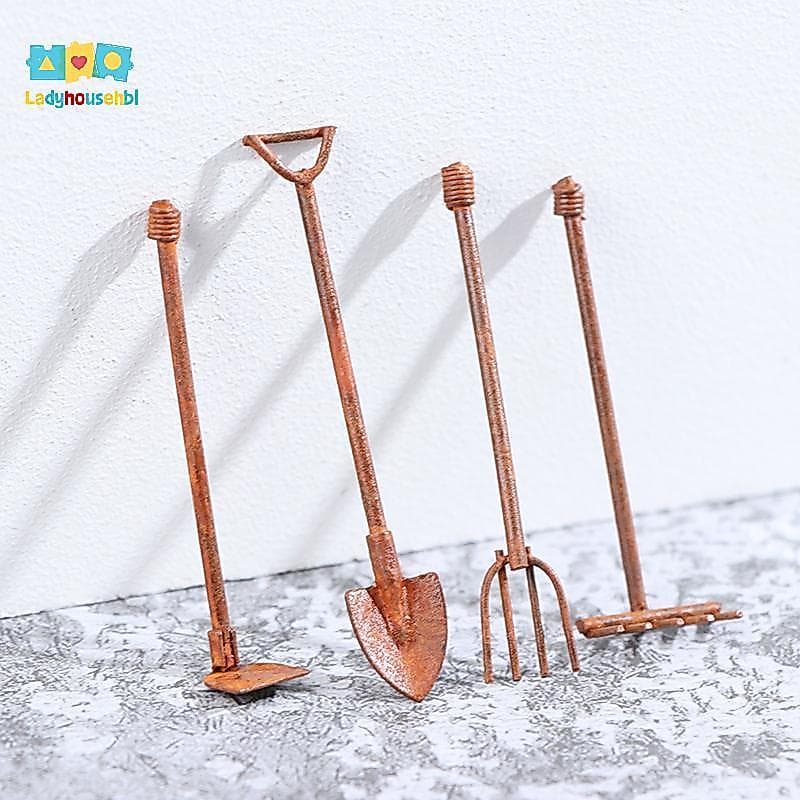 LAHG > 1 : 12 Casa De Bonecas Mini Pá Enxada E Forquilha Ferramentas Agrícolas Ferramenta De Jardim De Fadas Novo