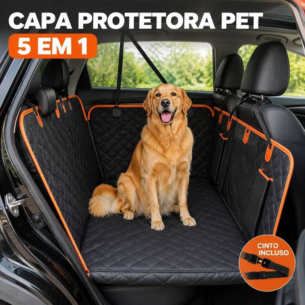 Capa Protetora Pet 5 em 1 Banco Traseiro de Carro Impermeável Antiderrapante com Cinto para Cachorro