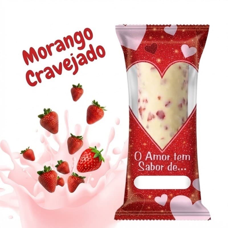 Embalagem Higiênica Morango Amor Geladinho Picole Sacole 7x19cm Ocasioes Namorados