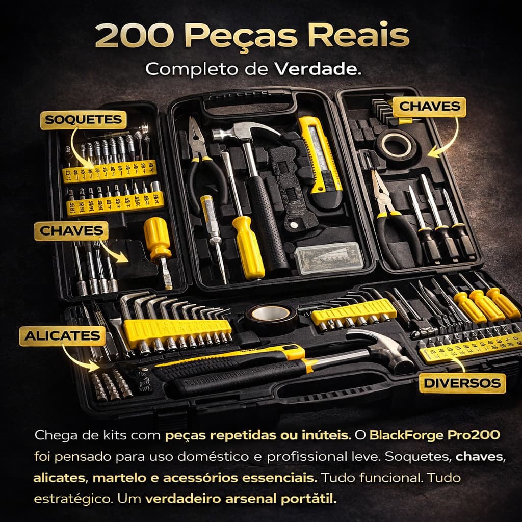 Kit Ferramentas Completo Maleta Resistente 200 Peças Multifuncional Profissional