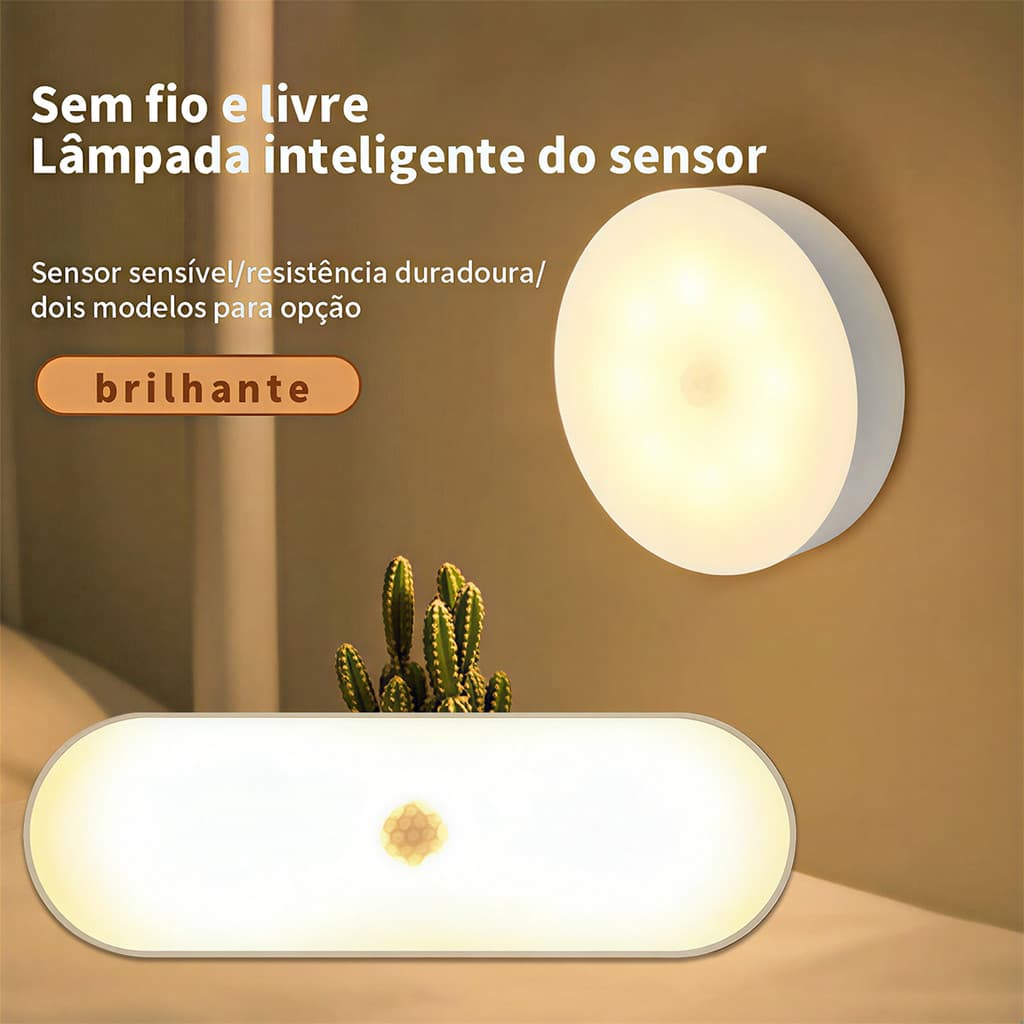 Luzes Noturnas Magnéticas com Sensor de Movimento Recarregável USB