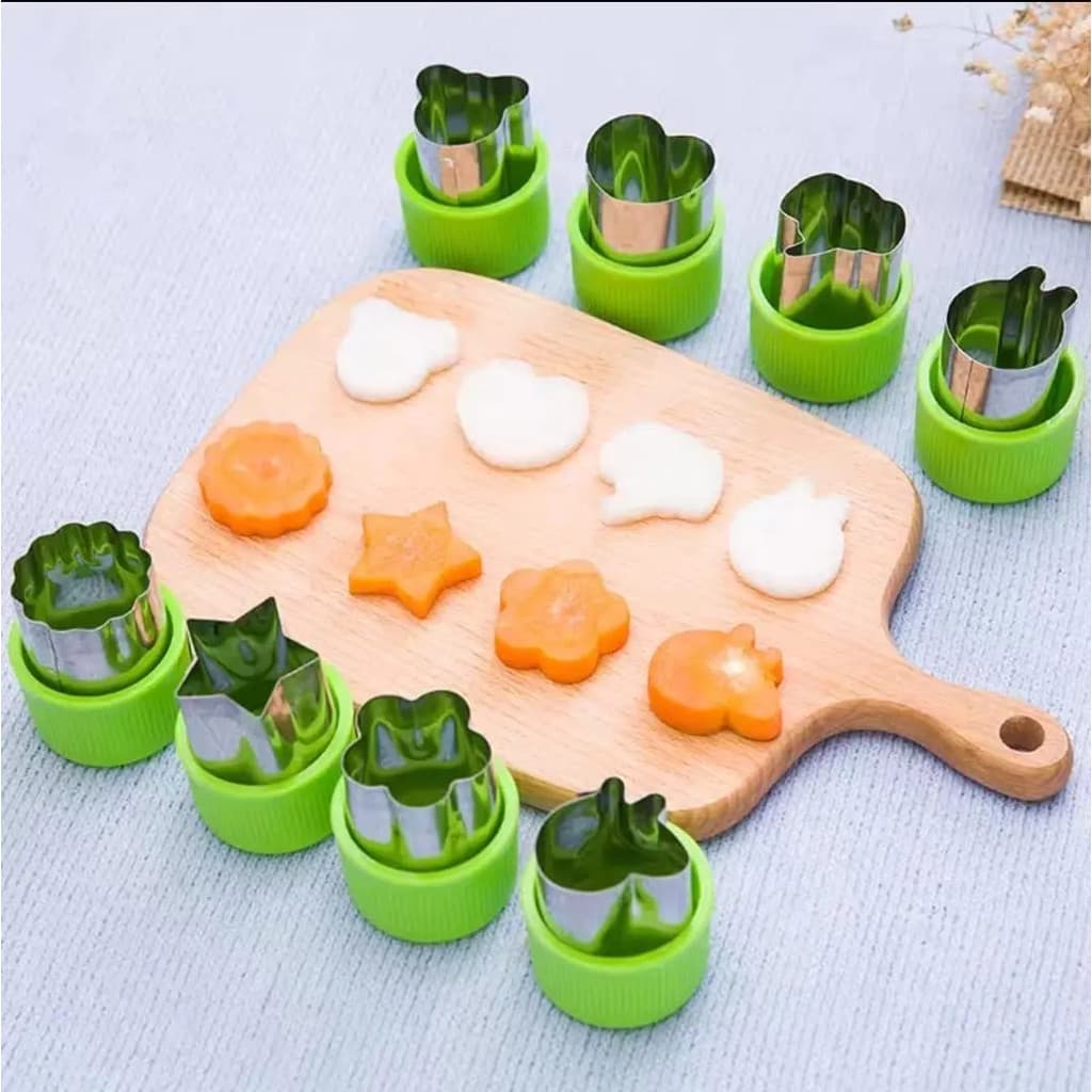 Kit 9 Moldes Cortadores Decorativos Biscoito Fruta E Legumes Cor Verde