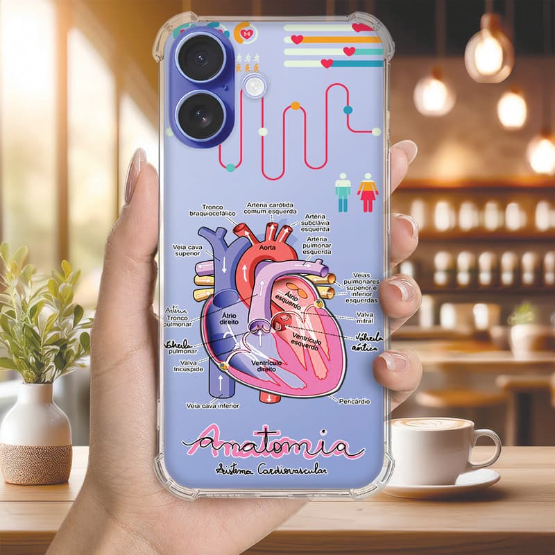 Capa Capinha IPHONE 16 PRO MAX 15 14 13 MINI 12 11 XS XR SE 2020 Anti-impacto Personalizada humano CARDIOVASCULAR (3440)