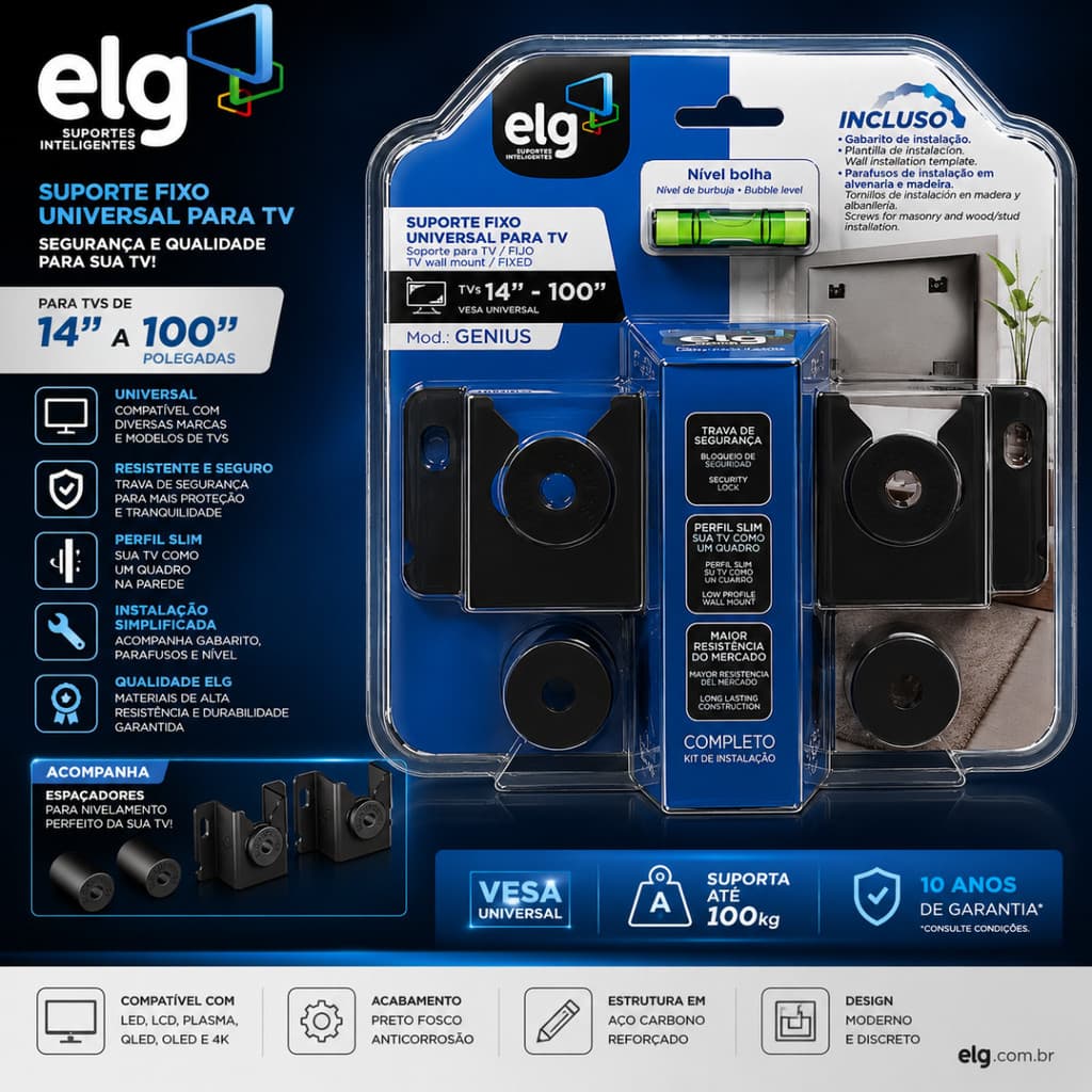 Suporte Para TV Universal 14 A 100 Polegadas Com Nível Bolha Lg Samsung Philco Tcl Philips AOC ELG