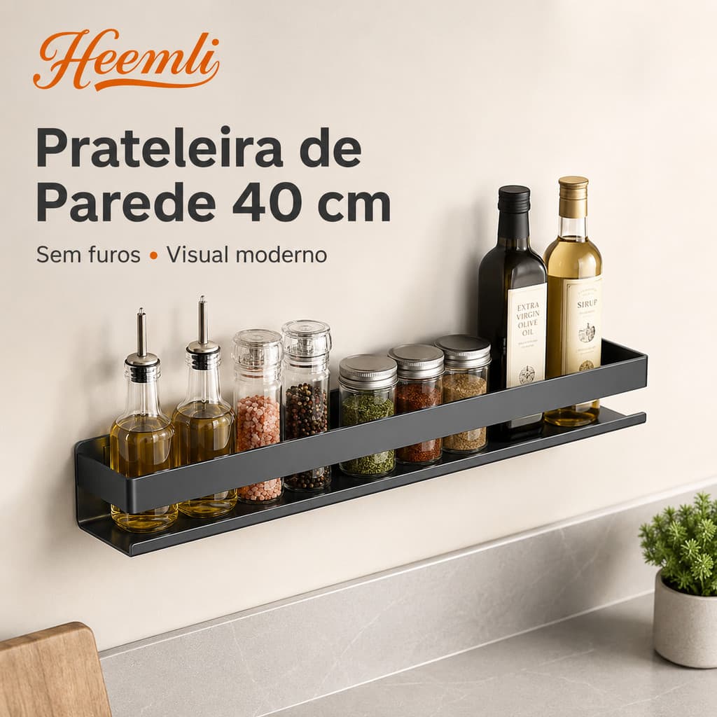 Prateleira de Parede Heemli 40cm com Parafuso Banheiro Cozinha Organizador