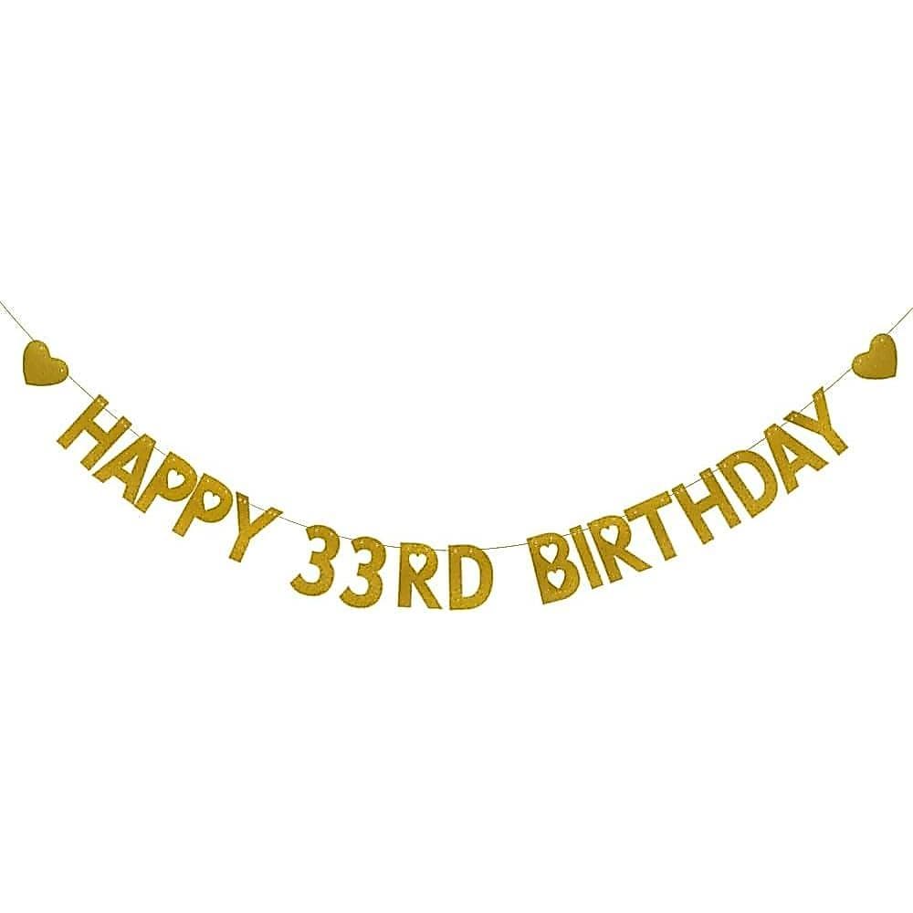 Faça Você Mesmo Faixa de Aniversário Feliz 33 Anos, Pré-Montada, Guirlandas de Papel com Glitter Dourado para Decorações