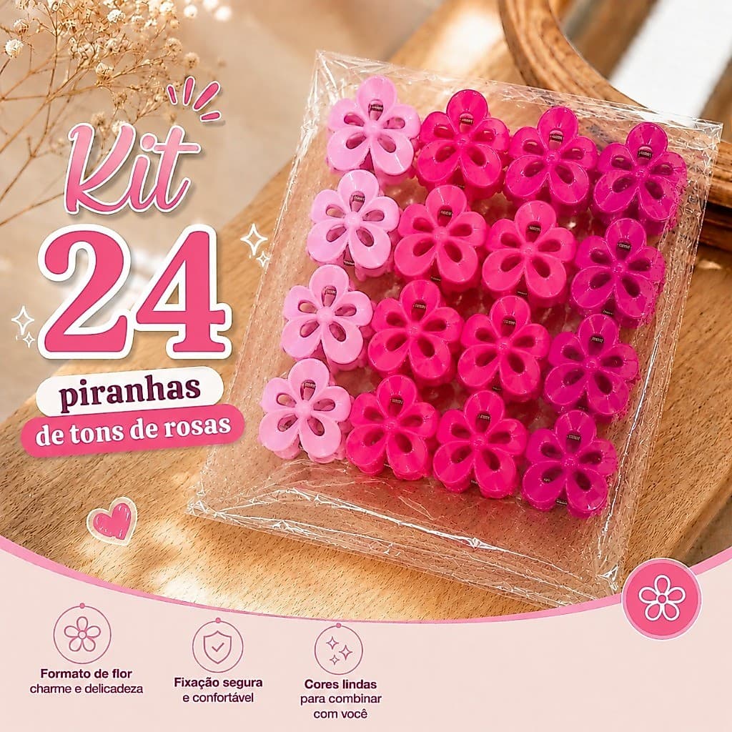 24 Piranhas Flor Tons Rosa Presilha De Cabelo Grande Lembrancinha Outubro Rosa Blogueirinha Tiktok