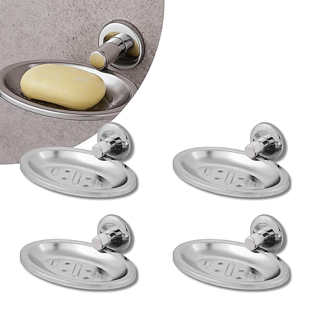 Kit 04 Saboneteiras Aço Inox com Fixação Dupla para Banheiro Porta Sabonete - Brilhosa e Resistente