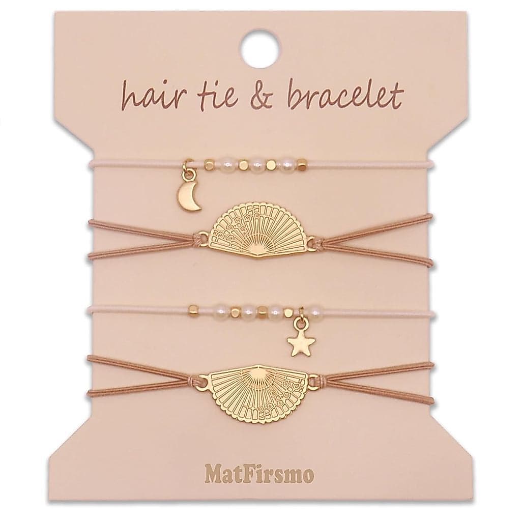 Pulseiras de Cabelo, 4 Peças de Pulseiras Boho para Mulheres, Elásticos de Cabelo Ajustáveis, Pulseiras de Amizade Elega
