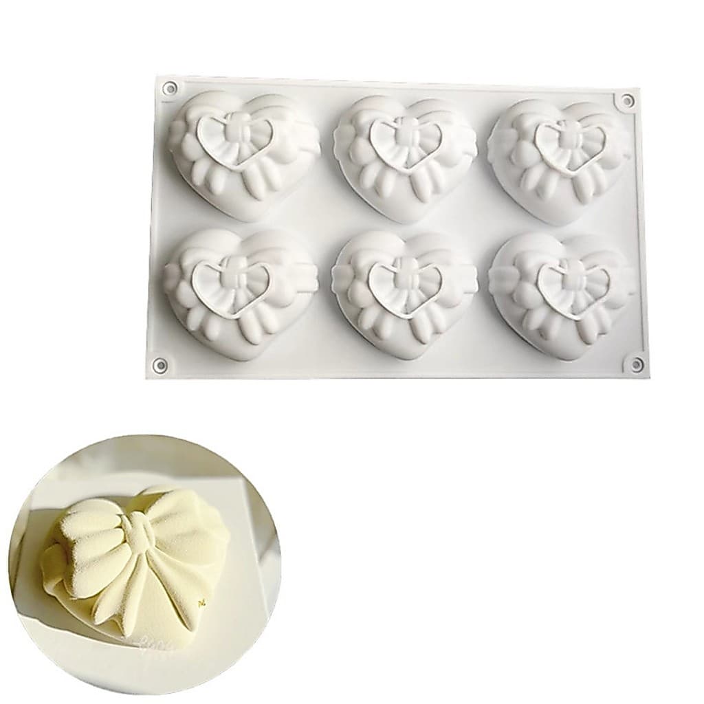 6 peças coração arco Silicone bolo molde Mousse sobremesa ferramenta de cozimento pudim geléia forno resistente a altas