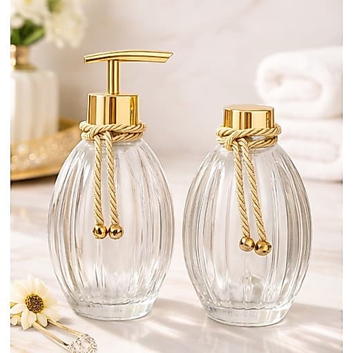 Kit Lavabo em Vidro Gomos Luxo Saboneteira e Aromatizador de Ambiente
