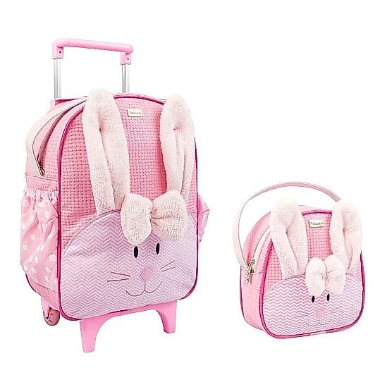 Kit Mochila De Carrinho Infantil Bichinho G Com Lancheira Escolar Coelhinha