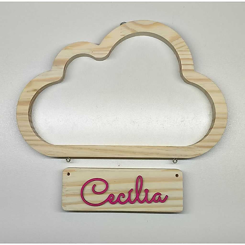 Nicho nuvem em pinus + placa com nome em mdf colorido (adesivado no vinil)- COM OU SEM PLACA