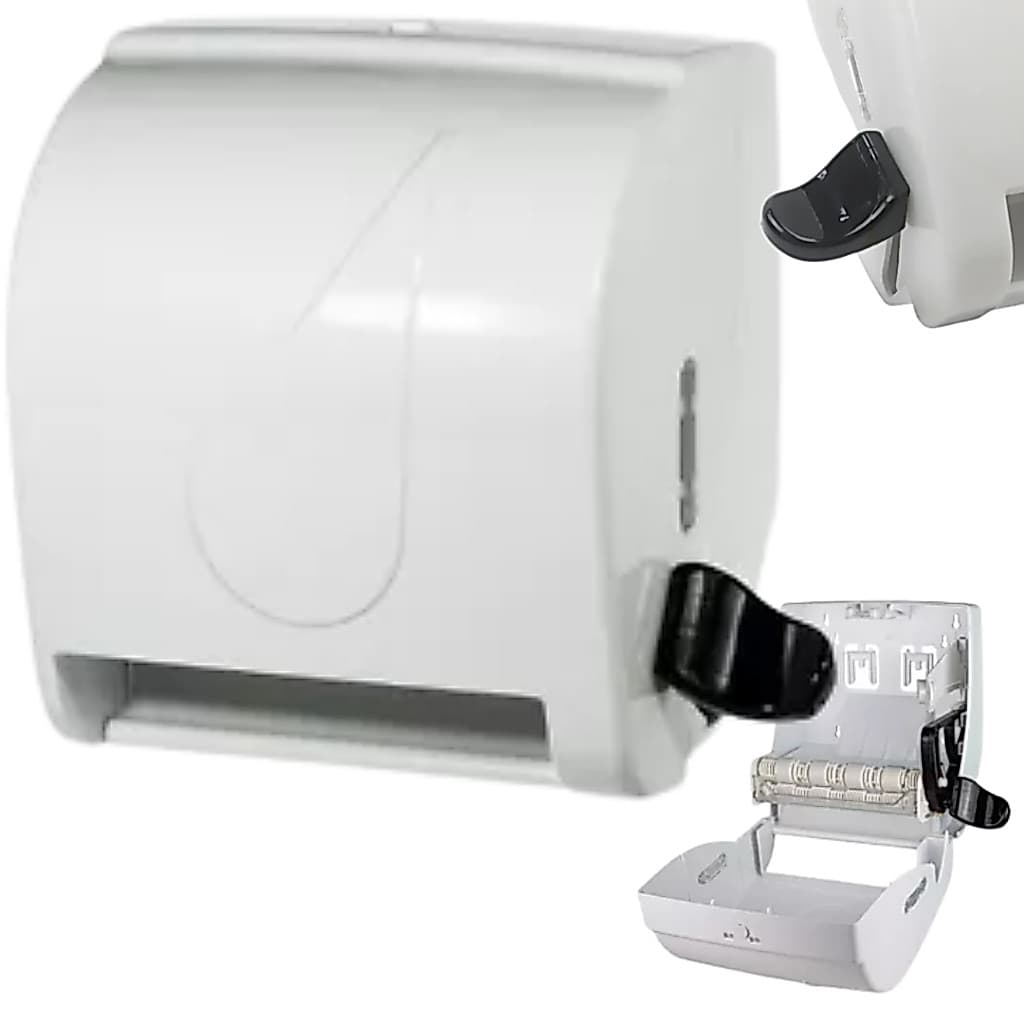 Dispenser Alavanca Para Papel Toalha Bobina Auto Corte 200m Cozinha Salão Banheiro