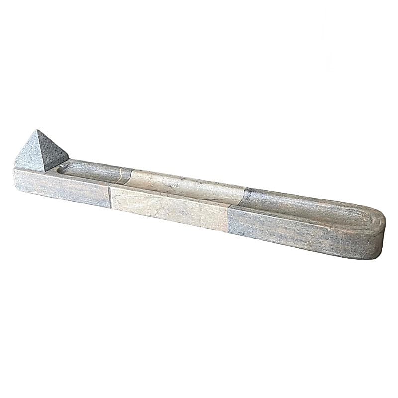 Incensario Vareta de Pedra Sabão  28 cm Natural com Miniatura Pirâmide