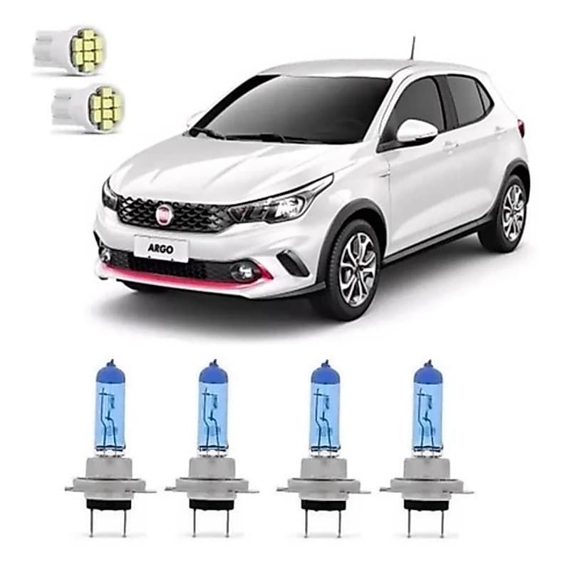 Kit Lampadas Super Branca Fiat Argo Cronos  Farol Baixo/Alto H7 H7 pingo de led